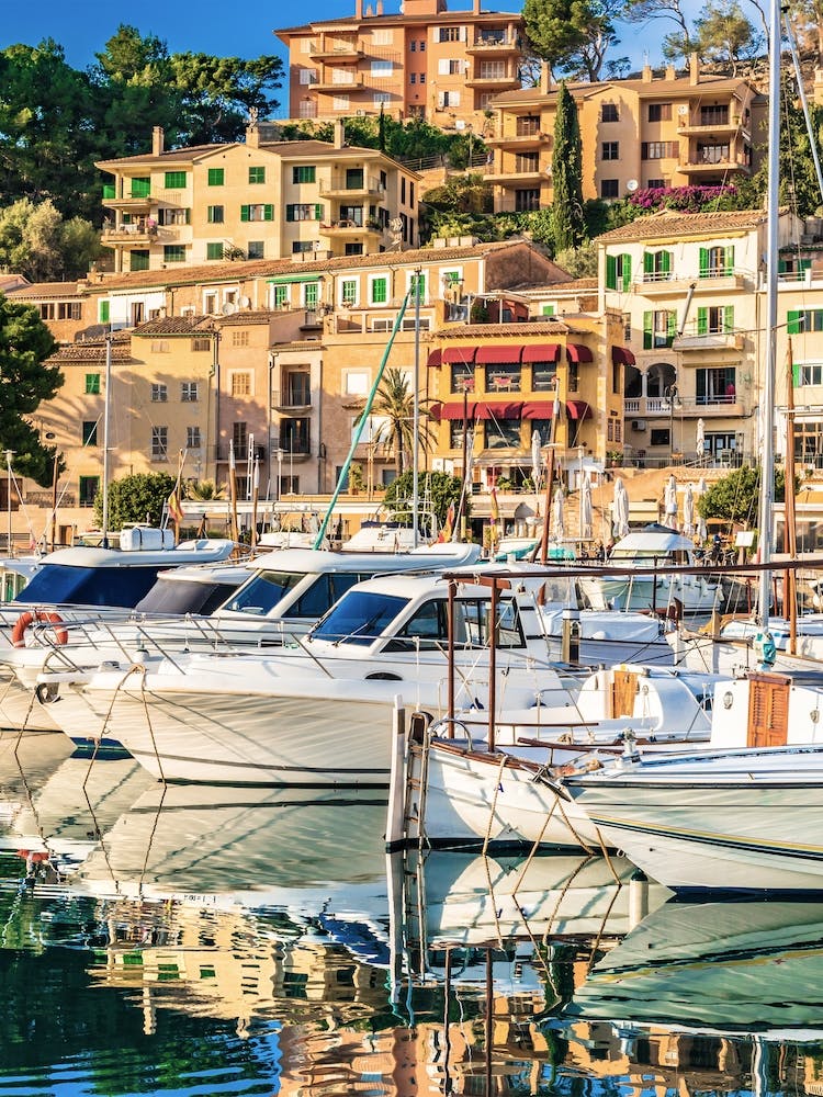 Puerto de Soller, Idyllic harbour view of Mallorca Spain, Balearic islands