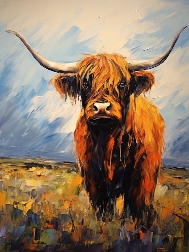 Brushstroke Style Painting Of Highland Cow 2