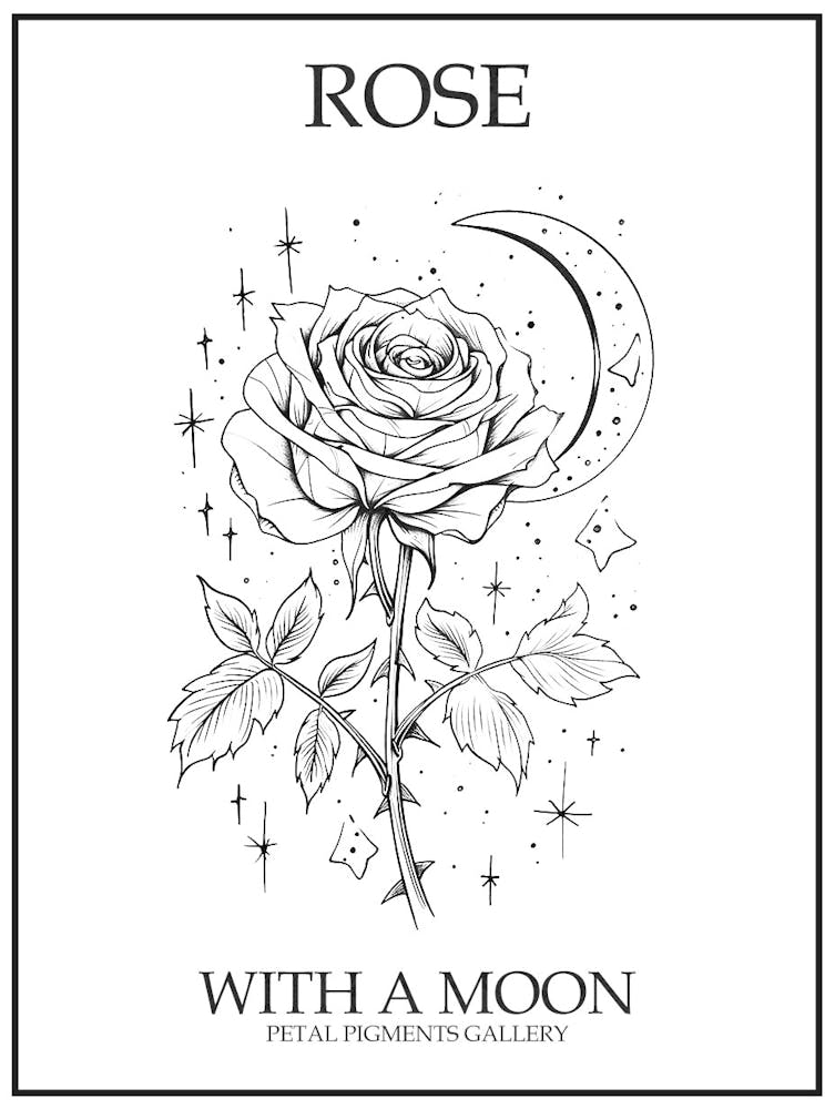 Rose With A Moon Line Drawing 4 Poster