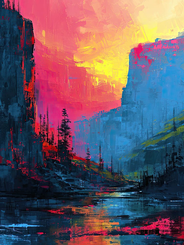Sonnenuntergang in den Bergen | Pixel Art Serie 2