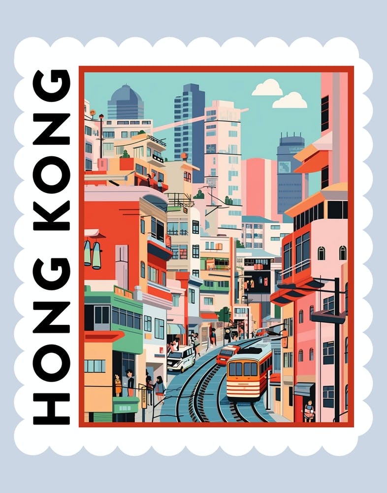 Hong Kong Travel Stamp Poster