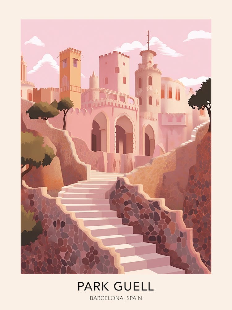 The Park Guell Barcelona Spain Travel Poster