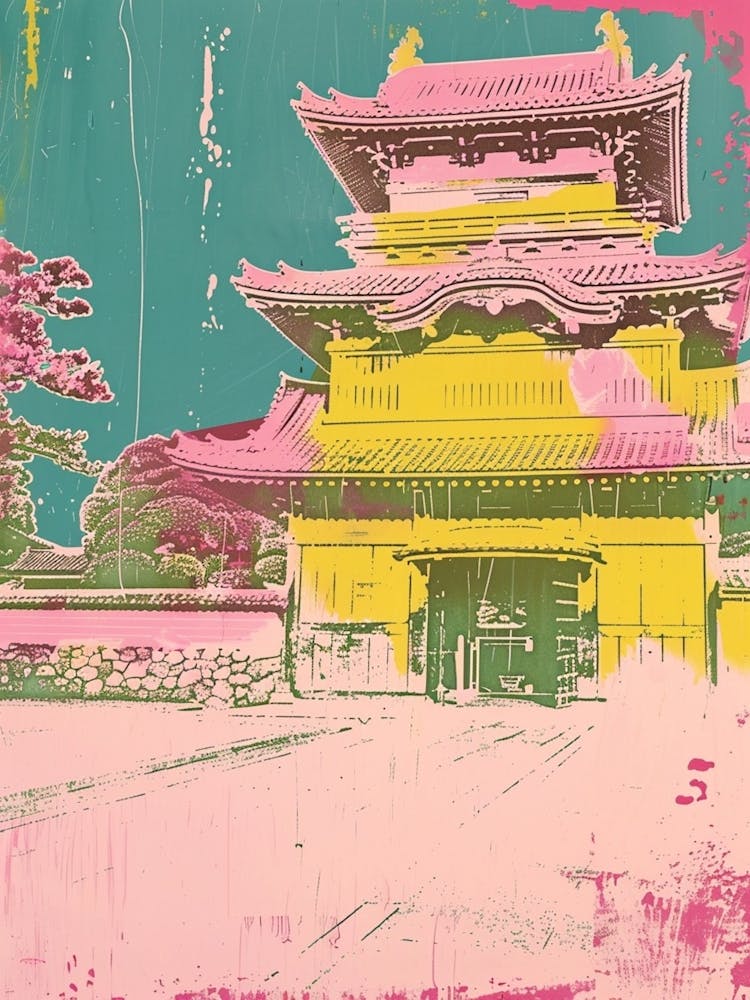Japanese Traditional Castle Pink Silkscreen 1