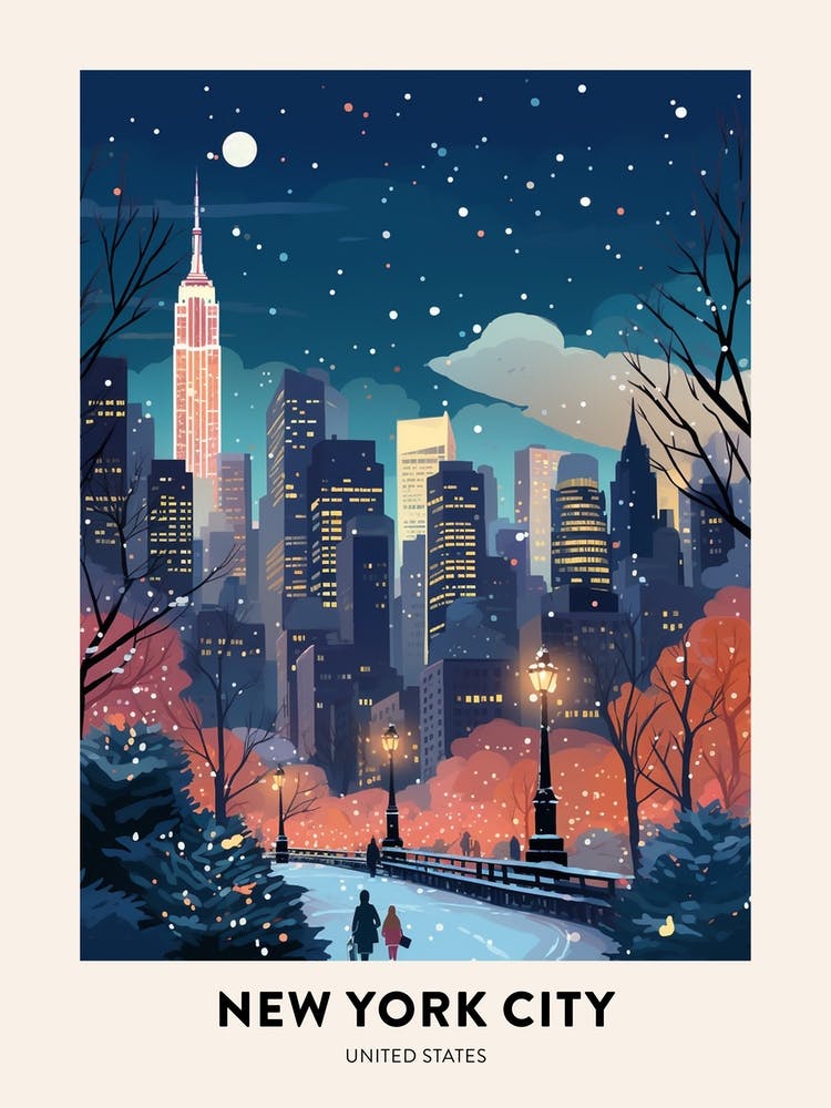 Affiche de Voyage Nuit d'Hiver New York City Usa 2