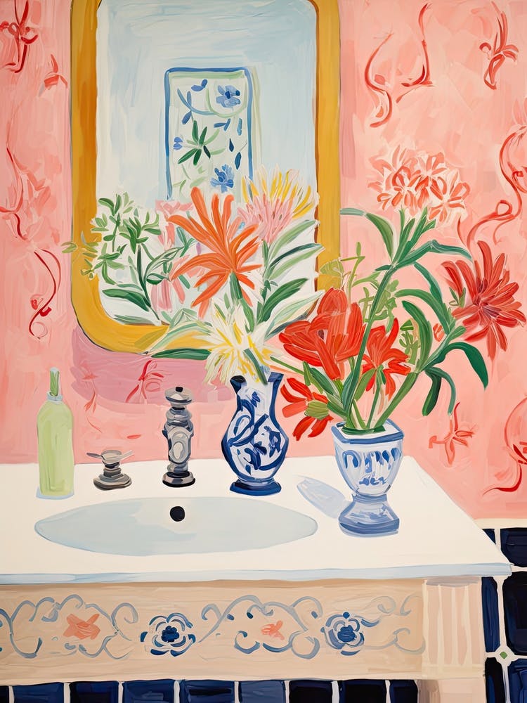 Bathroom Vanity Painting With A Snapdragon Bouquet 1