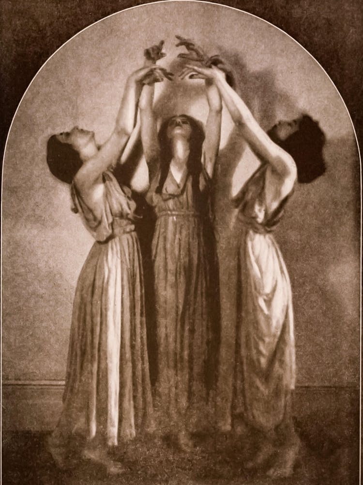 Three Witches Dancing - Antique Photograph by Helen Moller 1918 - Witchy Pagan Fairytale Vintage Cool Witch Gallery Wall Decor - Remastered HD