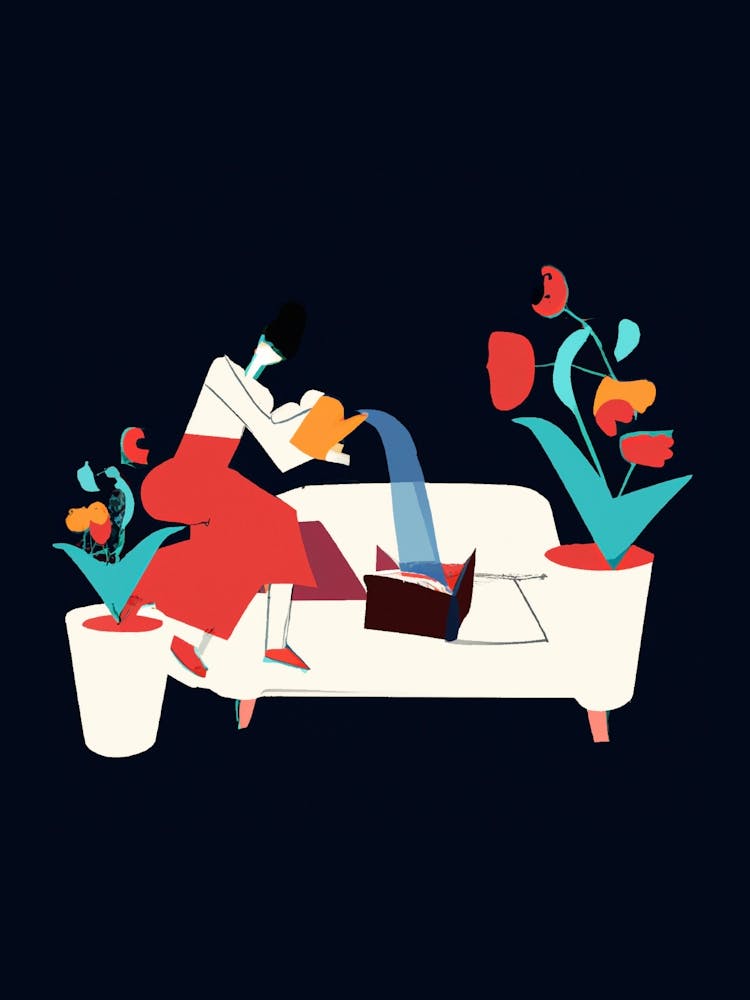 Office Art Woman Watering Plants