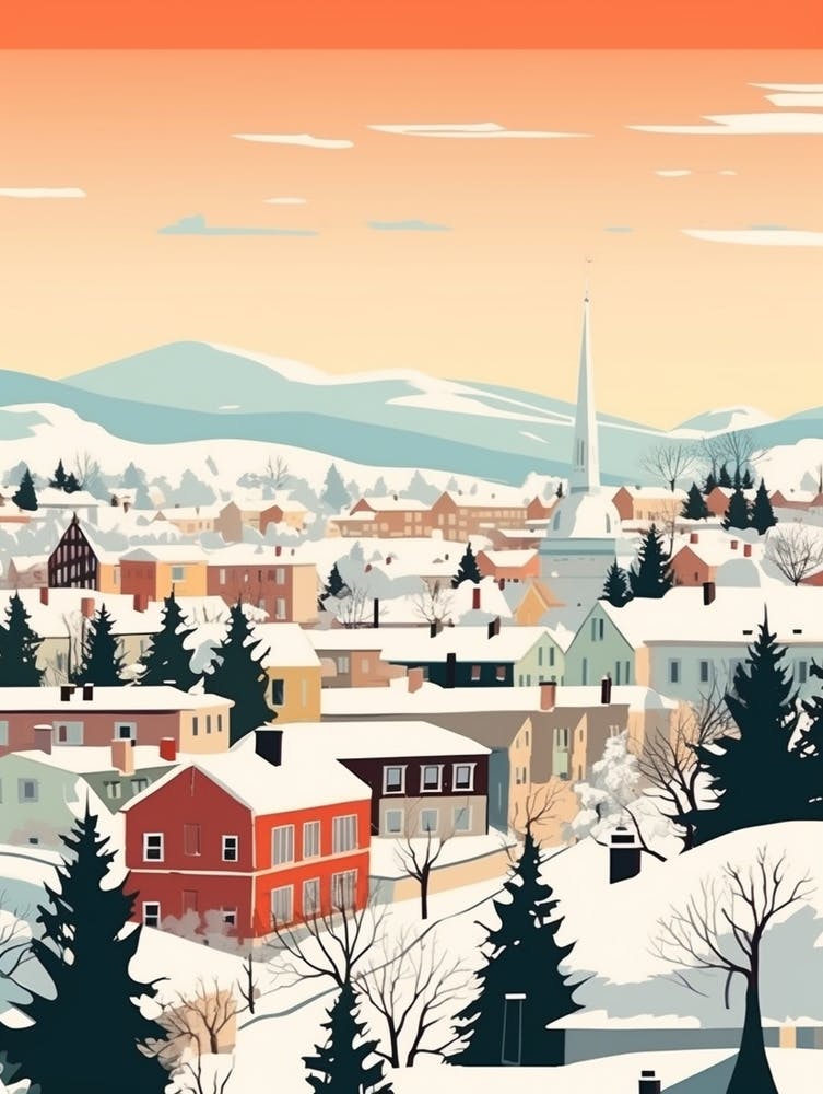 Retro Winter Illustration Geneva Switzerland