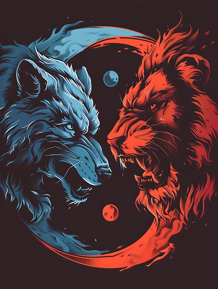 Badass Lion And Wolf 1
