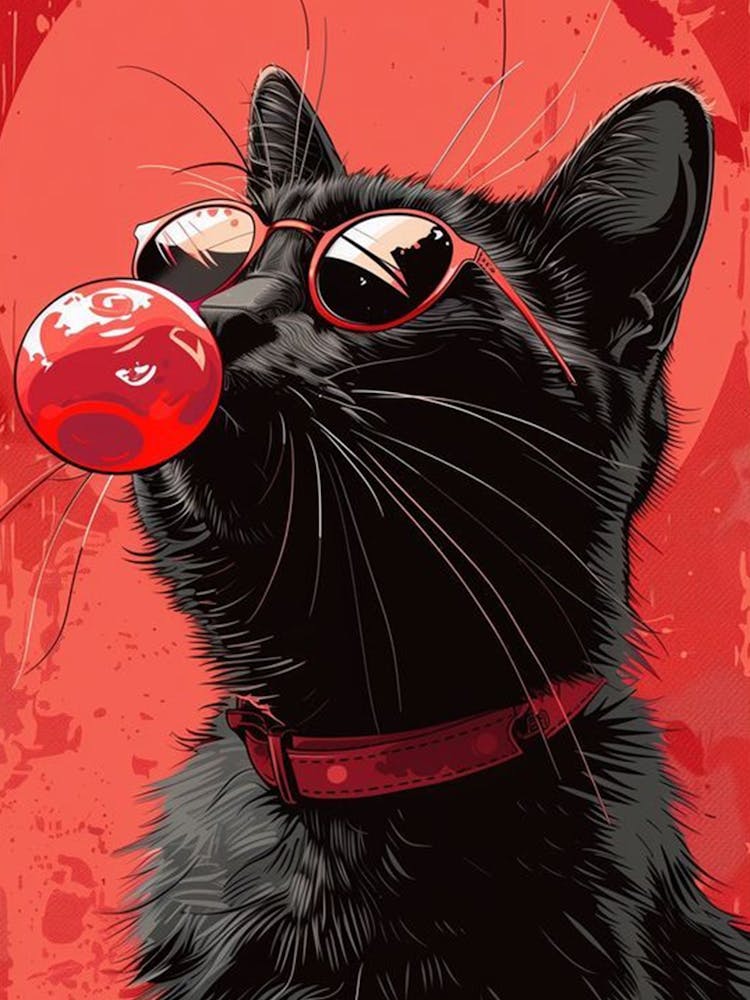 Black Cat With Red Bubble Gum