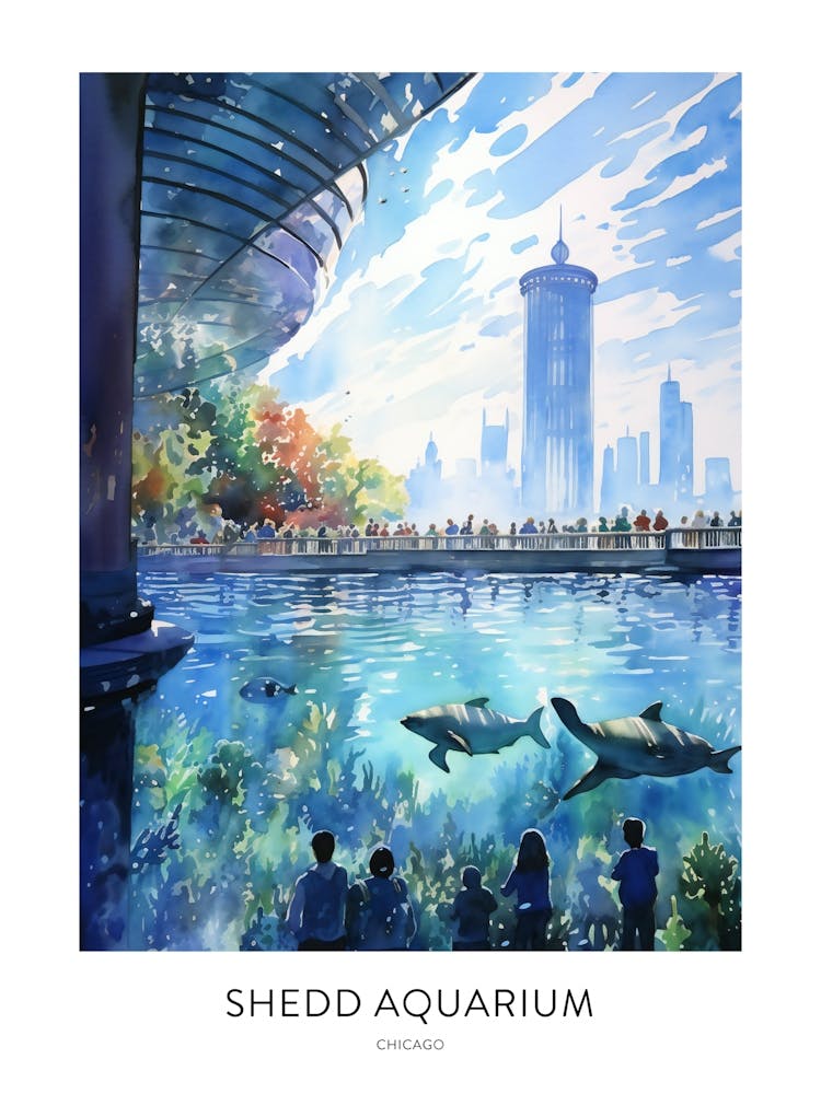 Shedd Aquarium 2 Chicago Watercolour Travel Poster