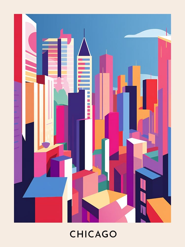 Chicago - Affiche de voyage colorée 6