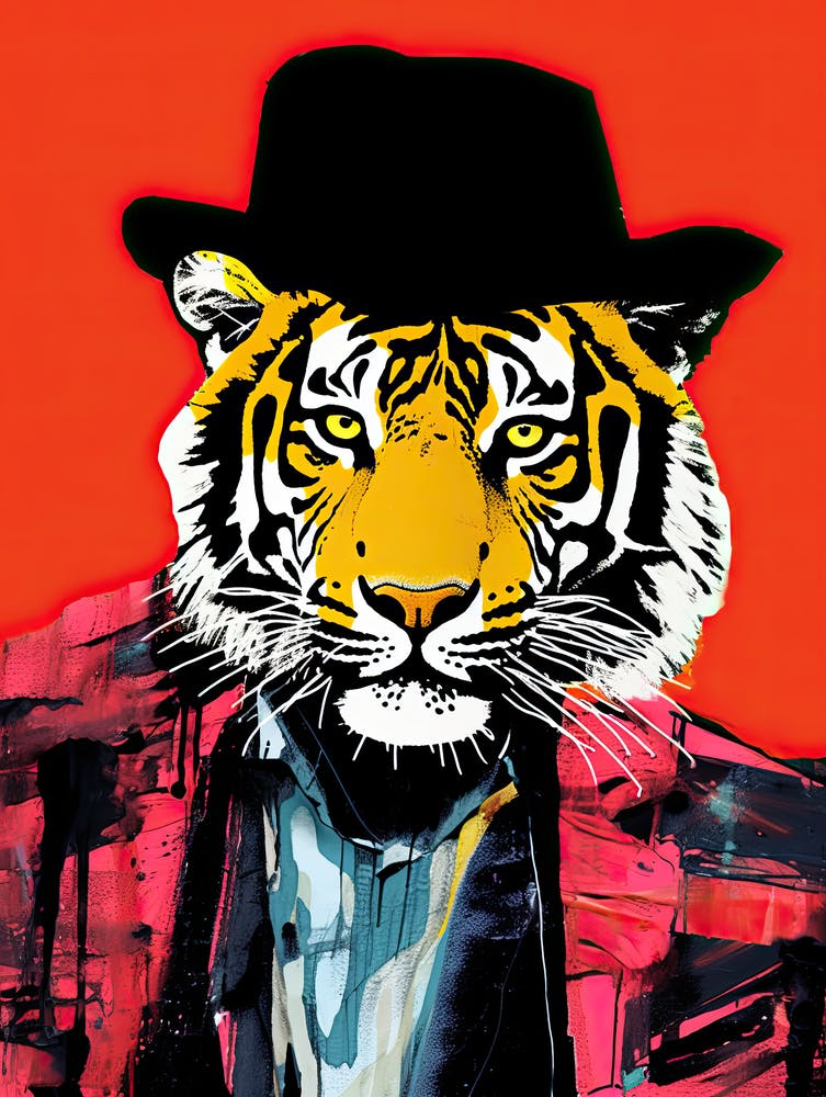 Stylish tiger in a hat