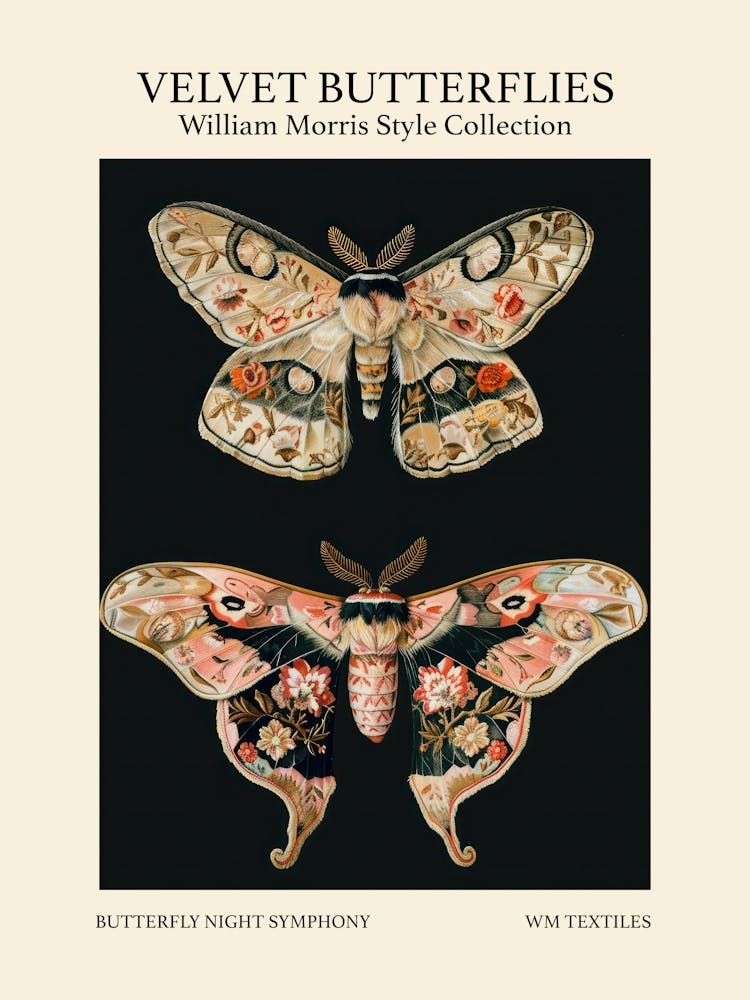 Velvet Butterflies Collection Butterfly Night Symphony William Morris Style 8