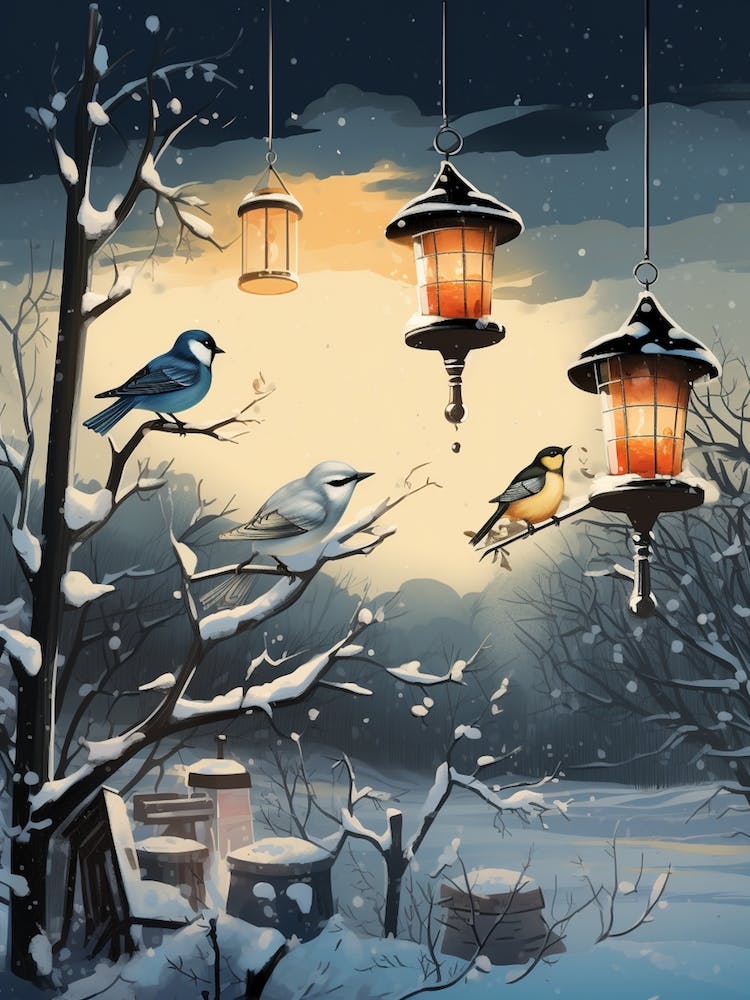 Bird House Winter Snow Illustration 6