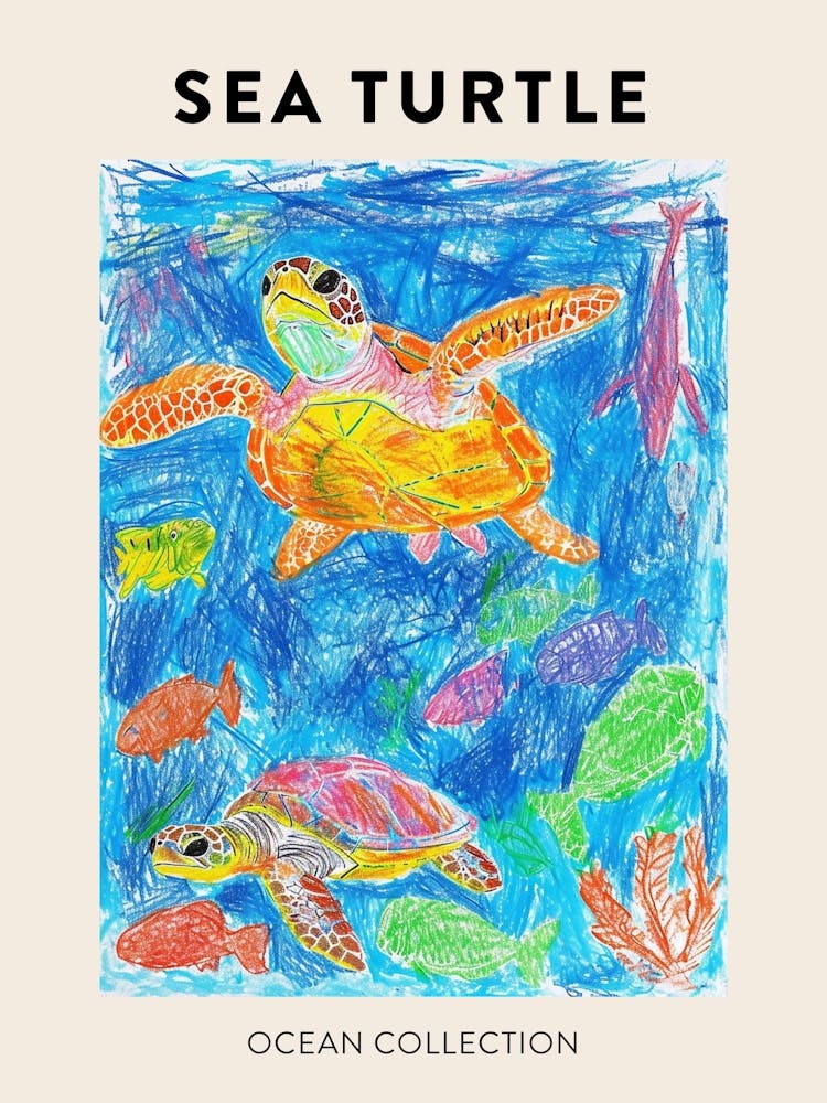 Pencil Scribble Sea Turtle In The Ocean Poster 2