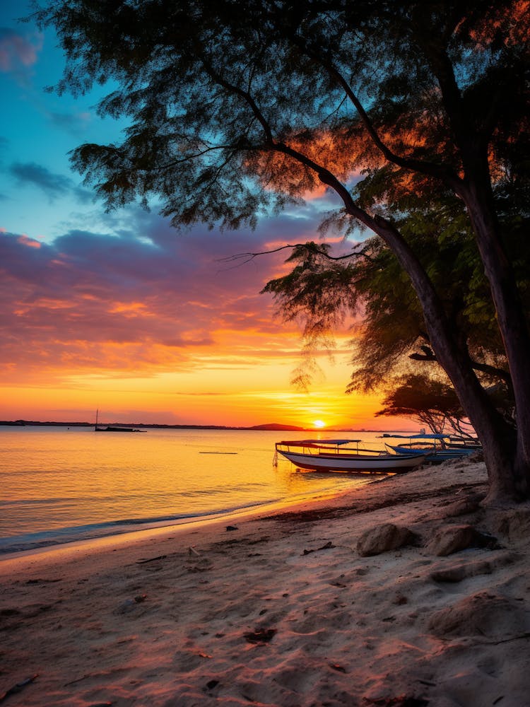 Gili Trawangan Beach Indonesia At Sunset, Vibrant Painting 2