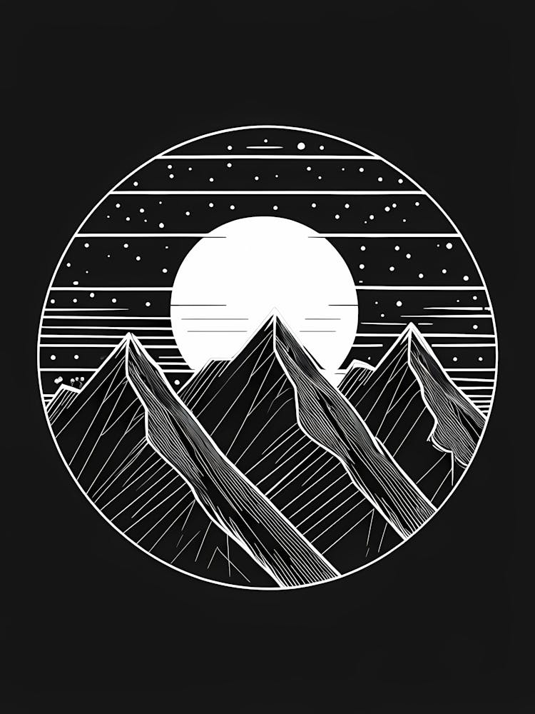 Minimalist Line Art Of Triangular Mountain Peaks In Circle (1)