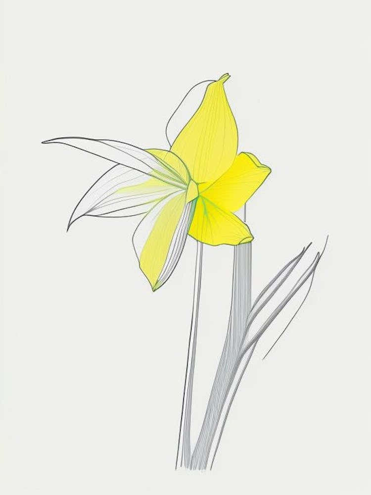 Daffodil Floral Minimal Line Drawing 1 Flower