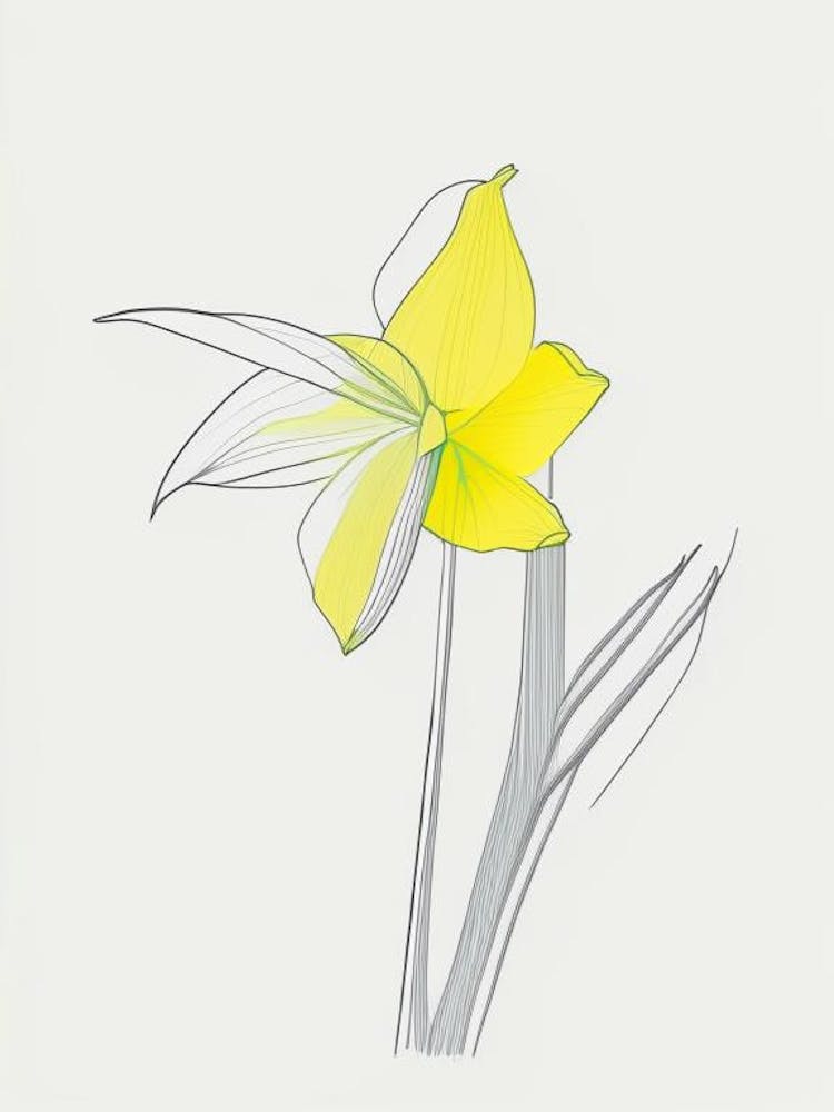 Daffodil Floral Minimal Line Drawing 1 Flower