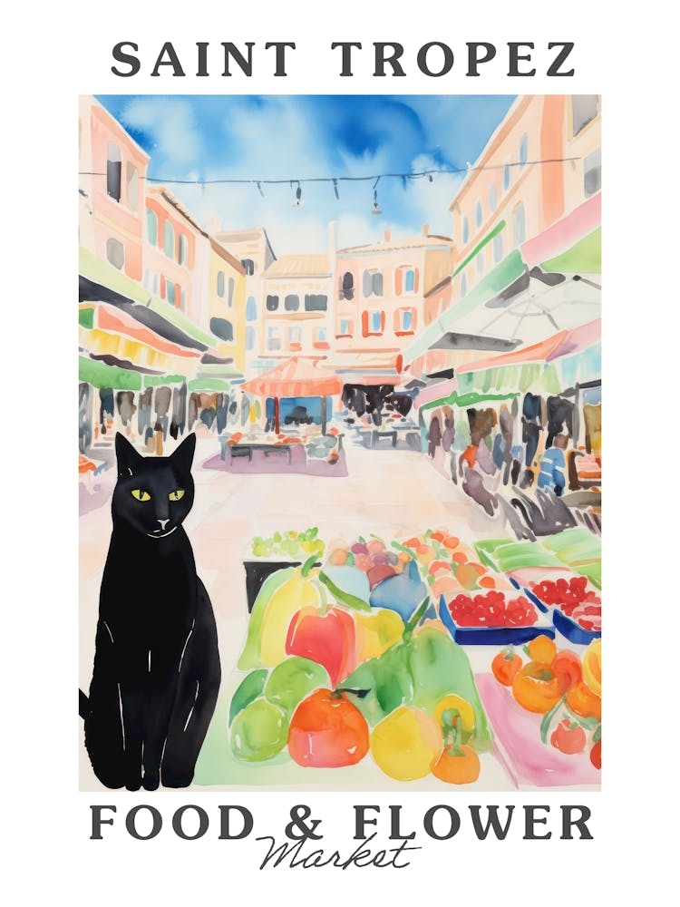 Food Market With Cats In Saint Tropez 1 Poster