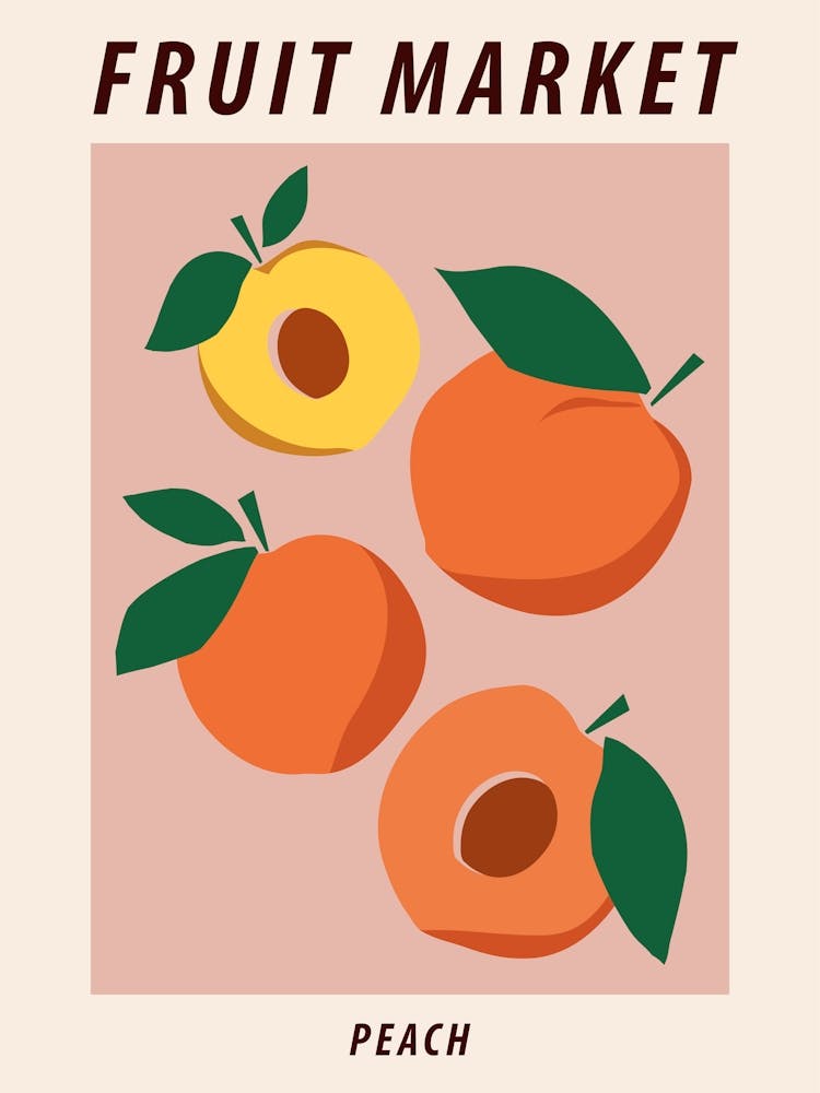 Fruit market Peach, Apricot, Retro food art