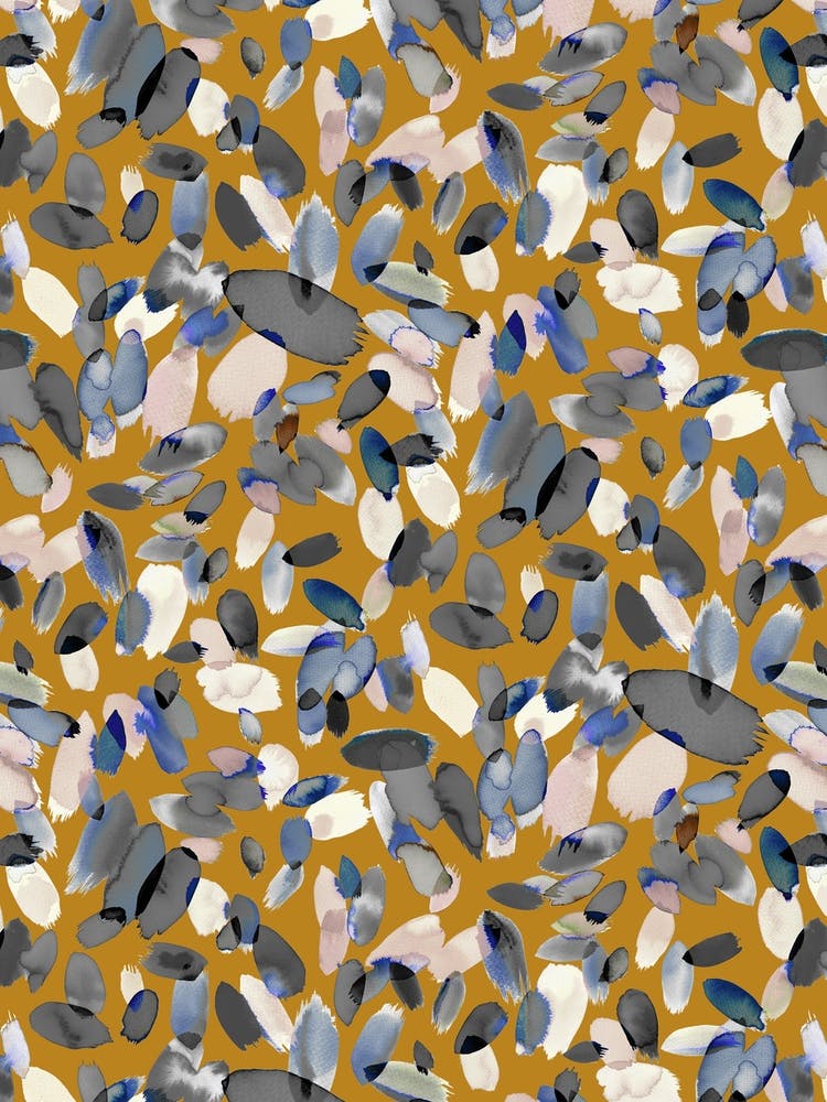 Watercolor Petal Stains Blue Mustard