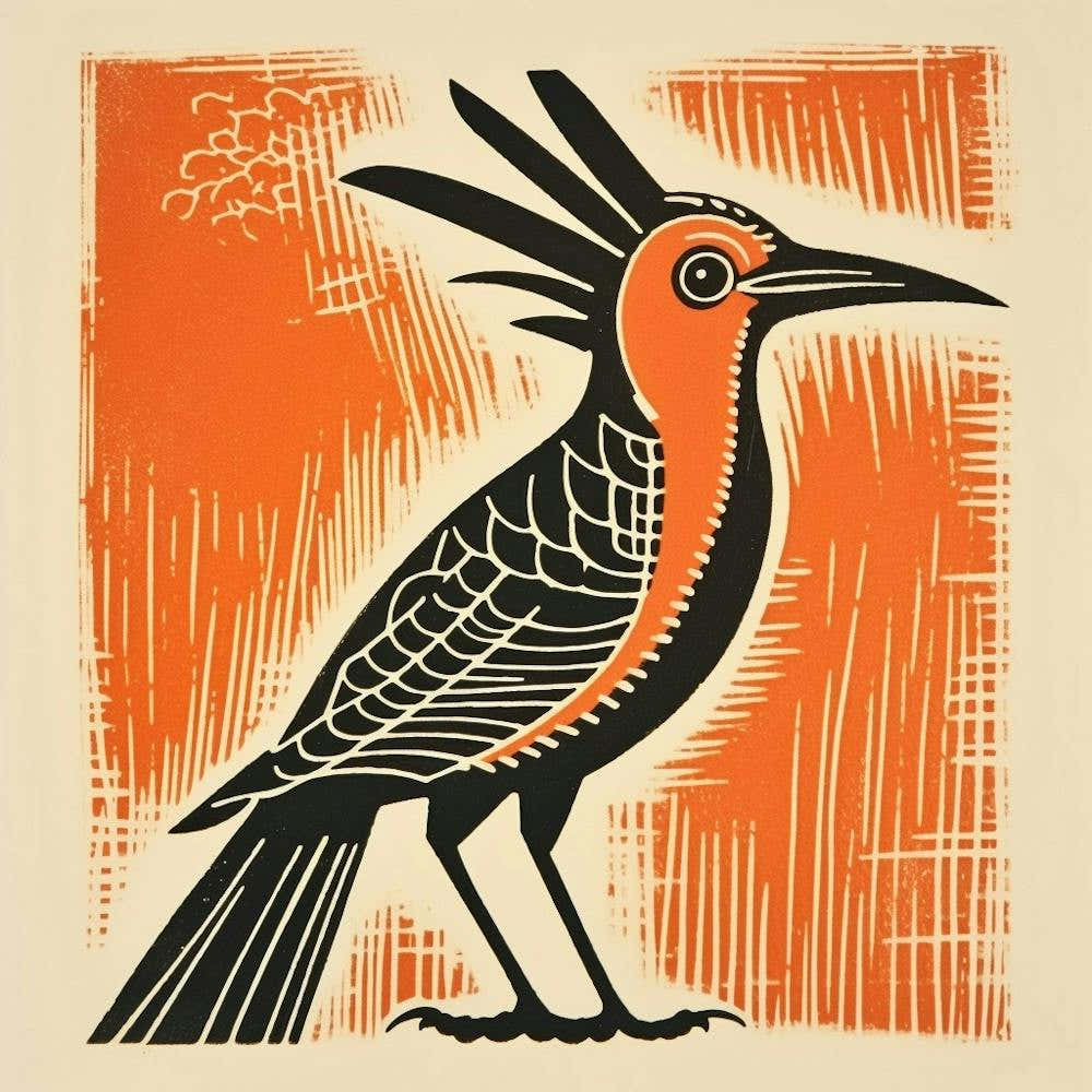 Retro Bird Lithograph Hoopoe 1