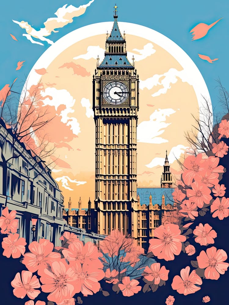 Big Ben, London   Cute Botanical Illustration Travel 3