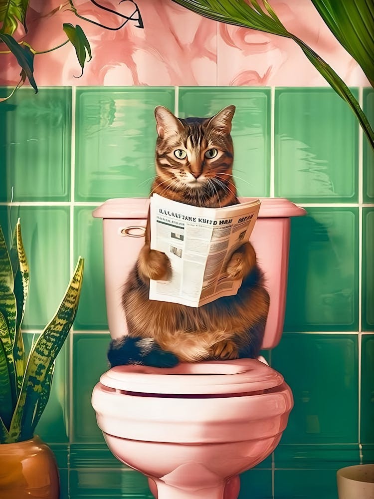 Bathroom Tabby Cat, Kitten Poster, Cute Cat On Toilet Print, Funny Cat Poster, Aesthetic Cat Lovers Wall Art, Gifts For Cat People