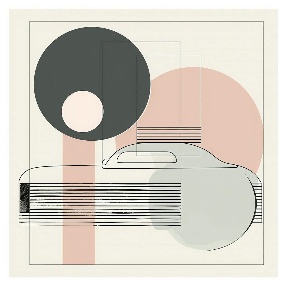 Abstract Car with Geometric Shapes in Muted Pastels on White Background