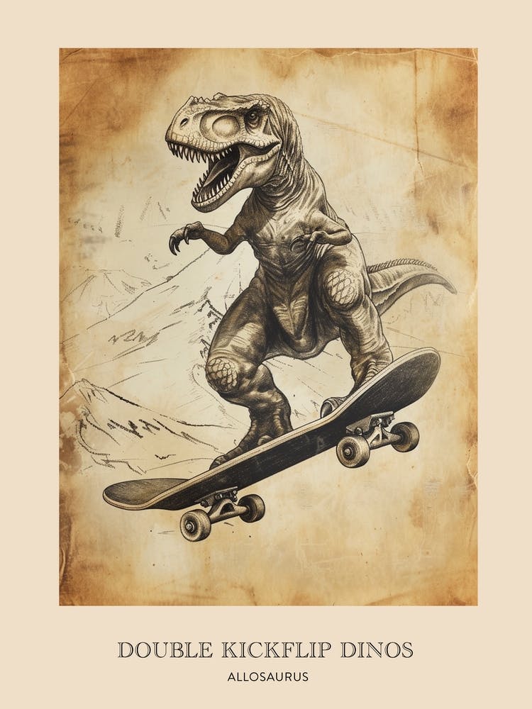 Allosaurus Vintage Dinosaur Poster 2