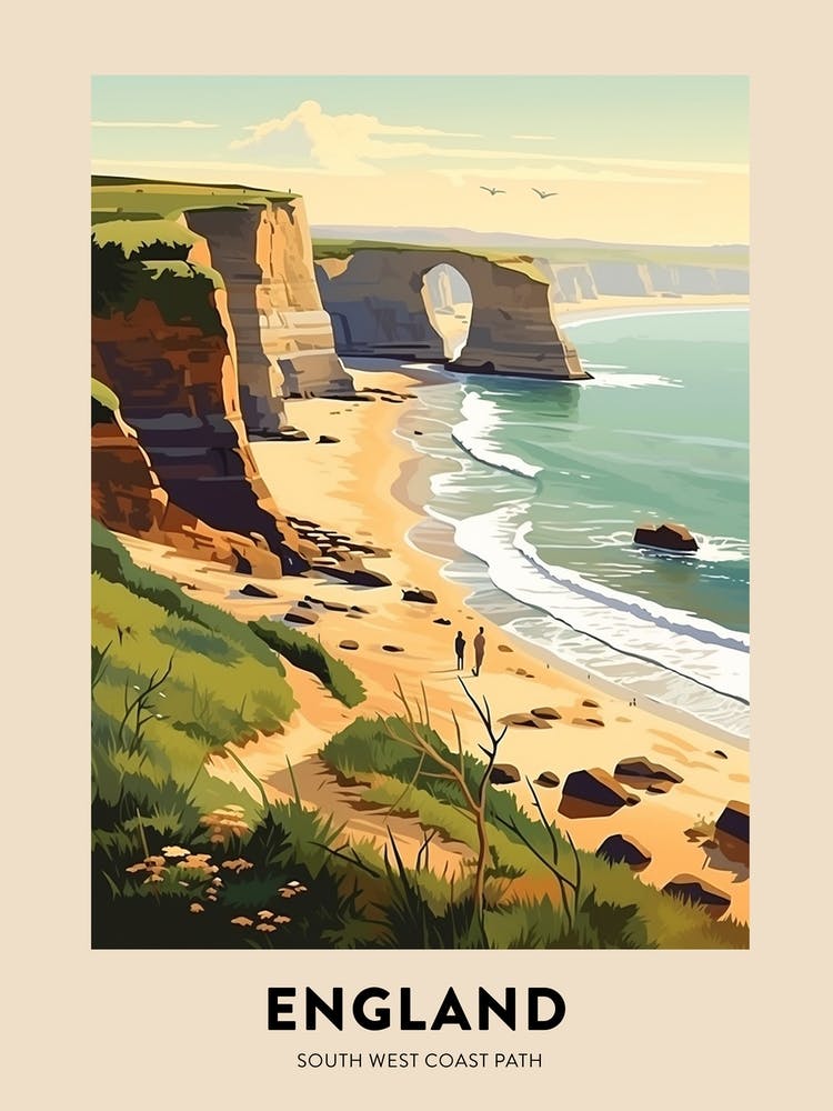 South West Coast Path England 1 Vintage Hiking Travel Poster