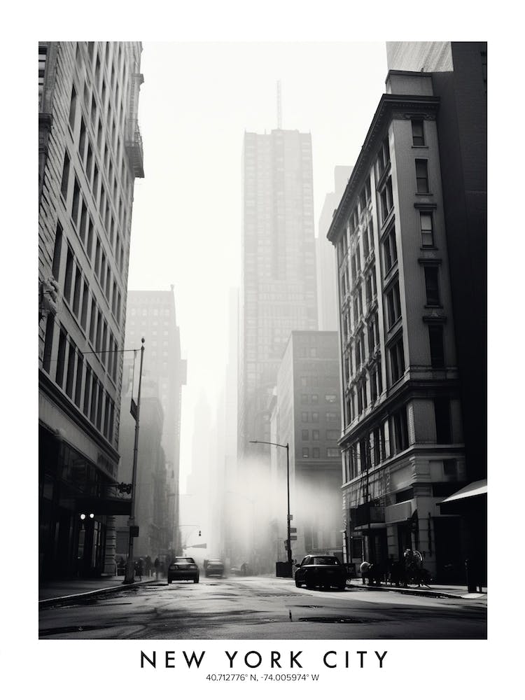 Poster Of New York City, Black And White Analogue Photograph 1