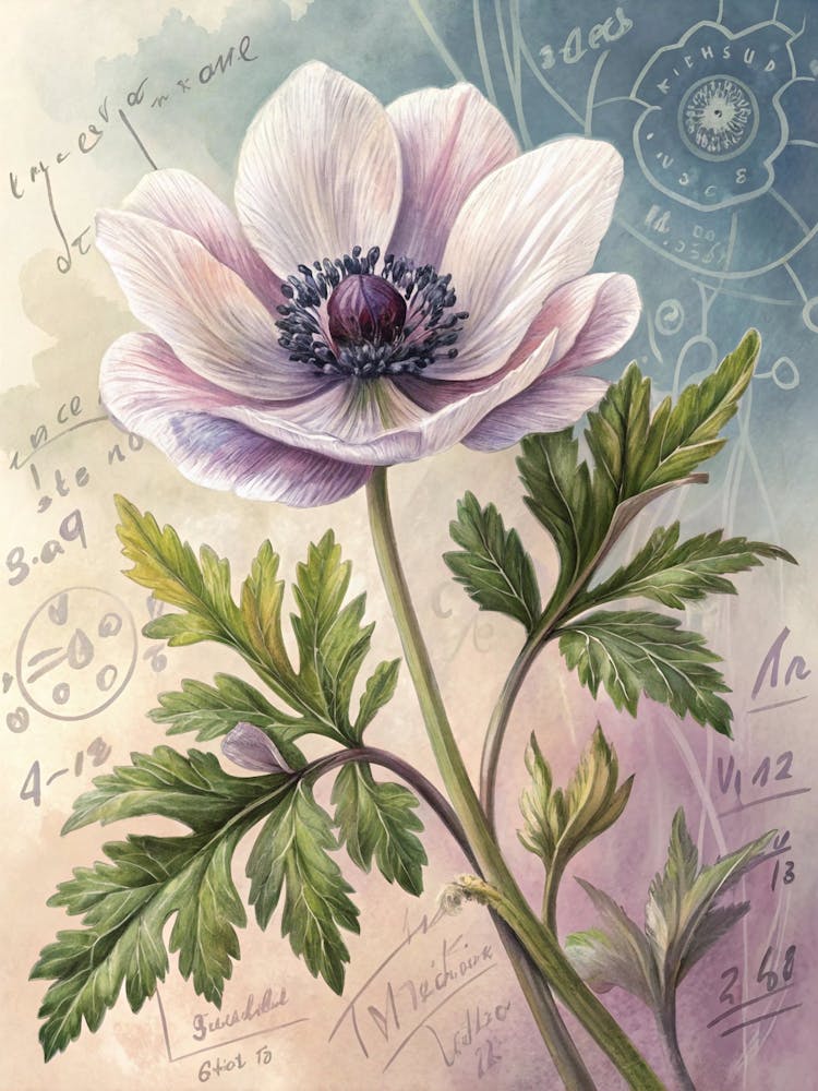 Oil Painting Style Drawing Of An Anemone Flower Wildflower