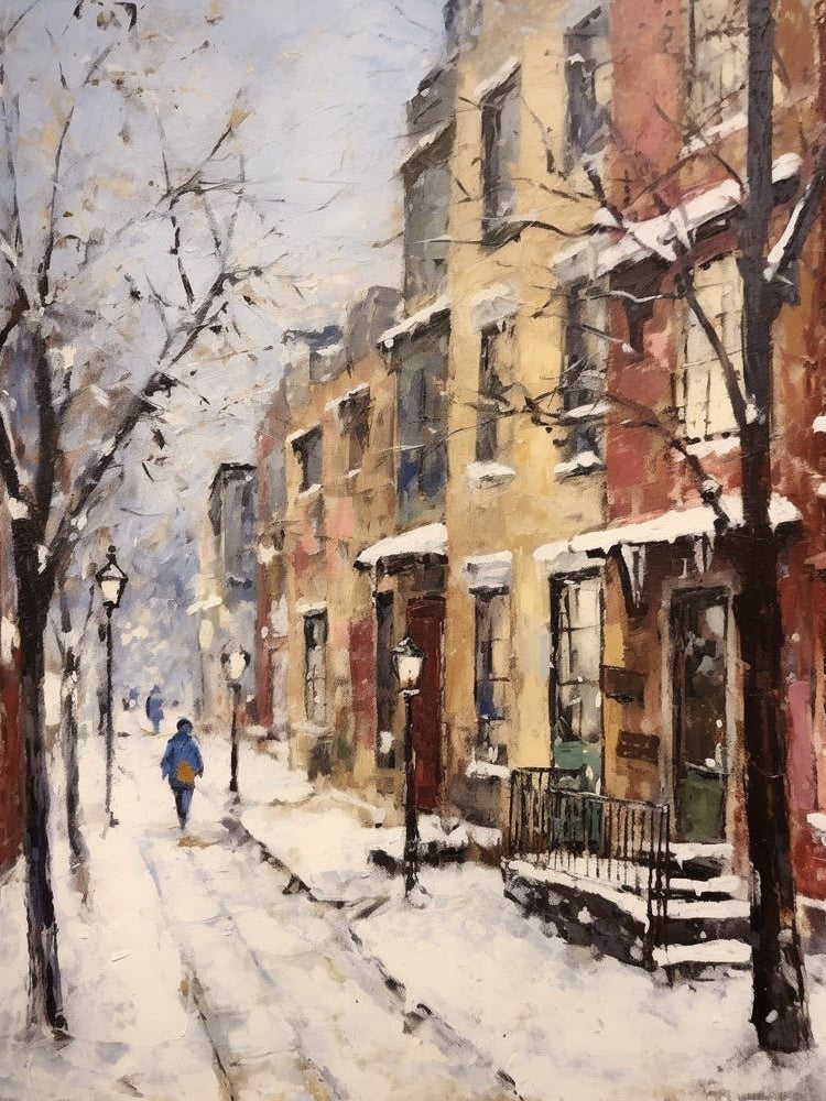Vintage Winter Painting Boston Usa 1