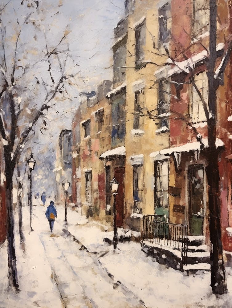 Vintage Winter Painting Boston Usa 1