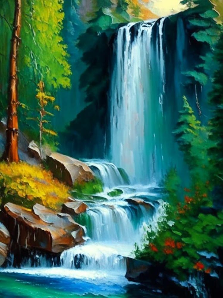 Waterfalls In Forest Water Landscapes Waterscape Impressionism 2