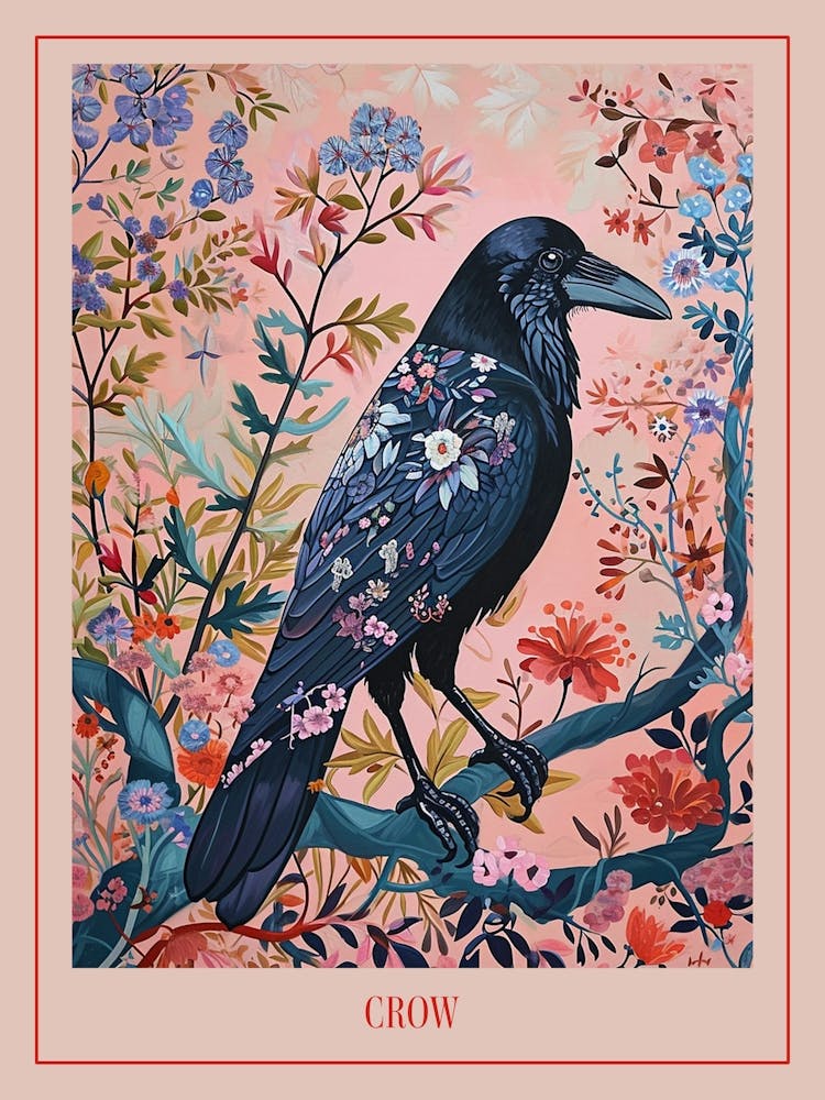 Florales Tiermalerei Krähe 2 Poster