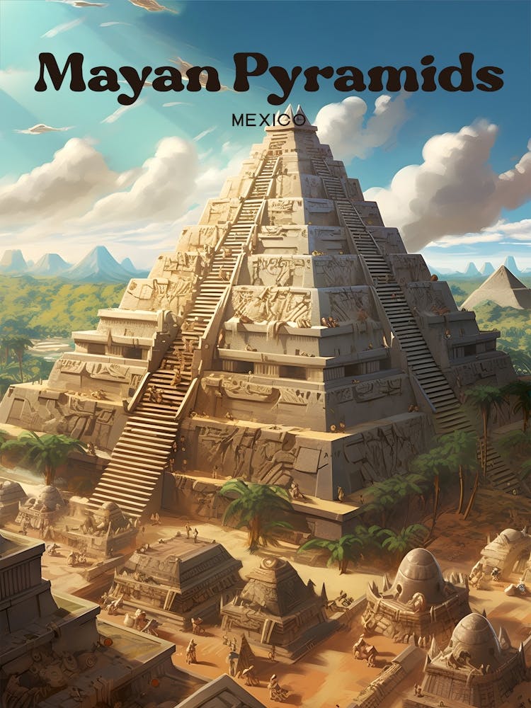 Pyramides Mayas Mexique Monument Ancien Illustration de Voyage