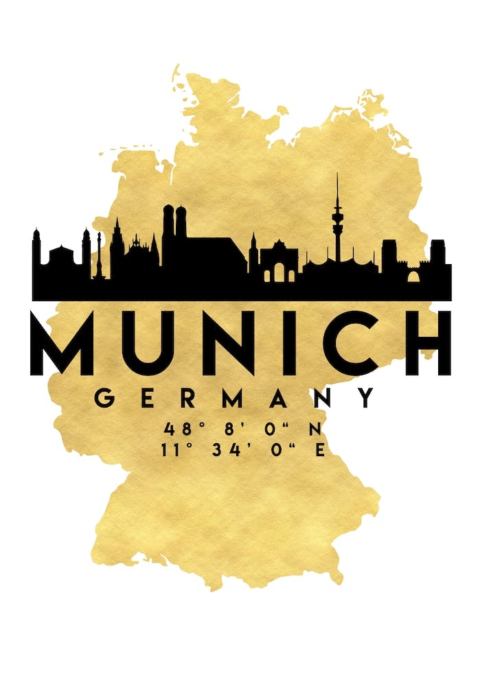 Munich Germany Silhouette City Skyline Map