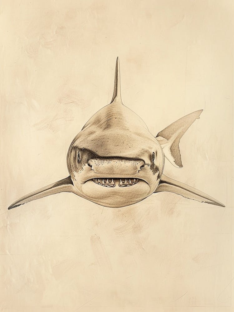Vintage Bull Shark Pencil Illustration 2