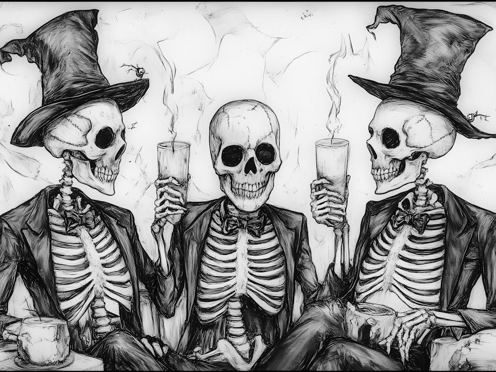 Three Skeletons Drinking