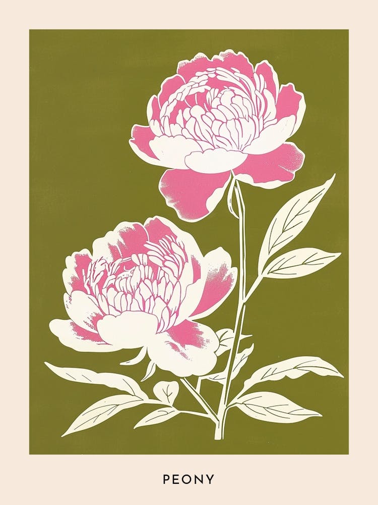 Pink & Green Peony 1 Flower Poster
