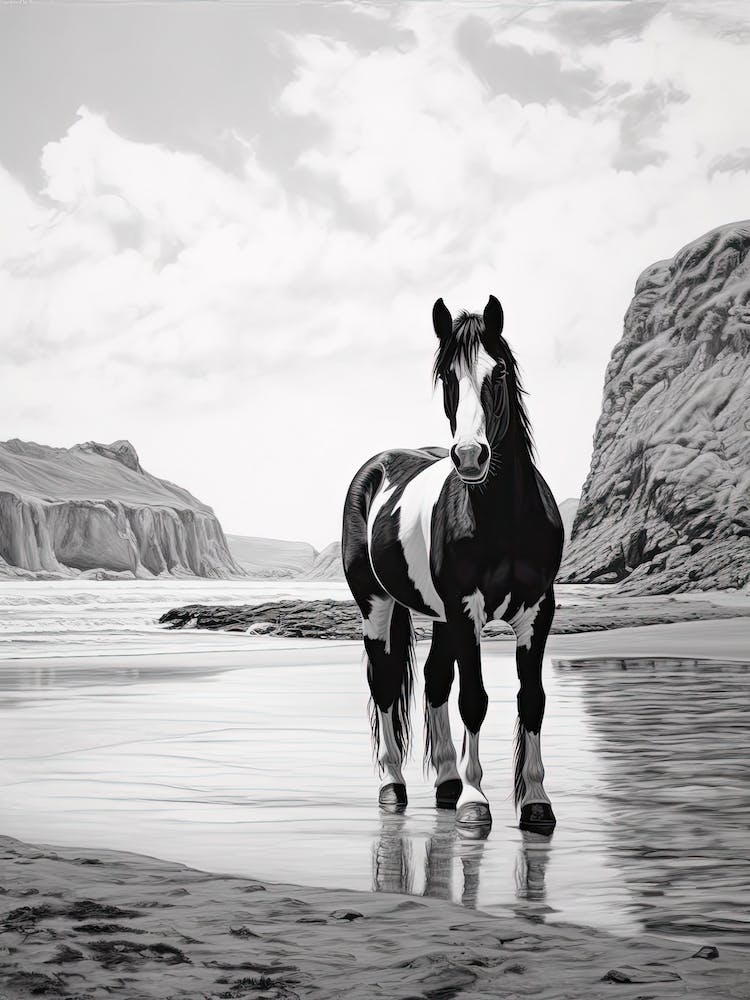 A Horse Oil Painting In Anakena Beach, Easter Island, Portrait 4