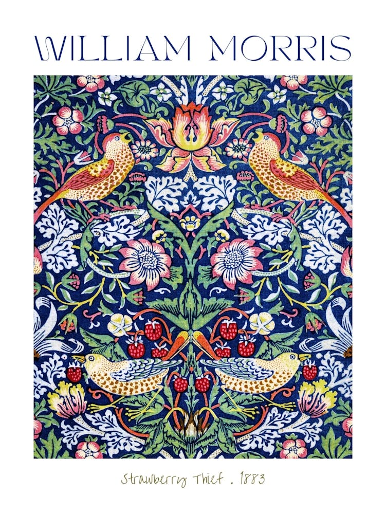 Strawberry Thief 1883 by William Morris Cotton Textile Pattern Feature Wall Decor Prints British Artist HD Remastered Original Fabric