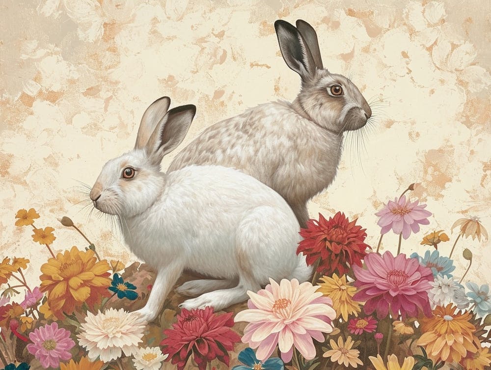 Floral Animal Illustration Arctic Hare 3