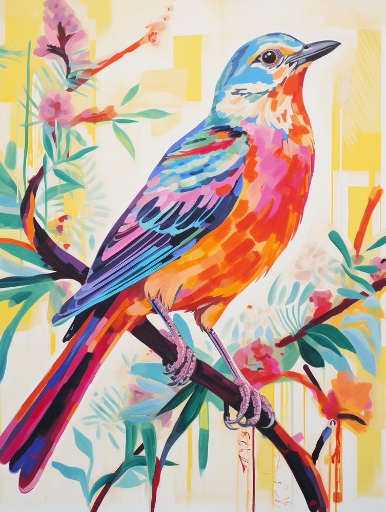 Peinture d'oiseau colorée Oiseau moqueur 4