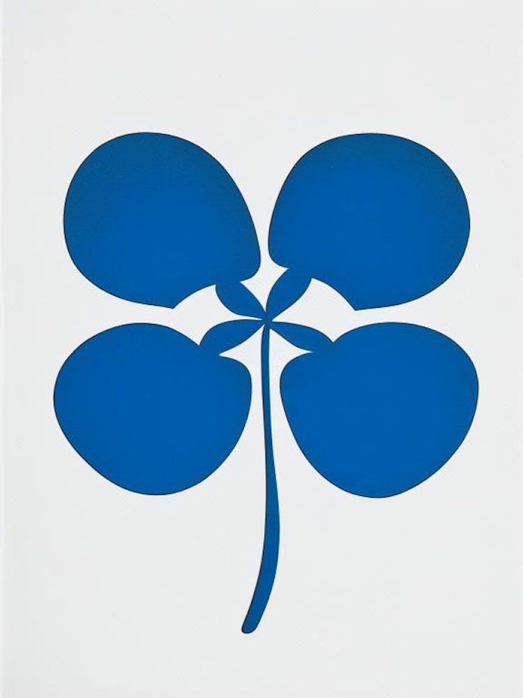 Four Leaf Clover Symbol Blue And White Line Drawing