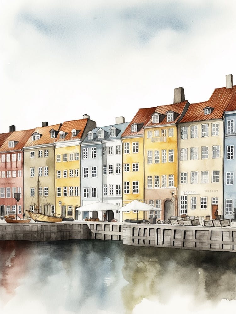Nyhavn Copenhagen Neighborhood, Watercolour 1